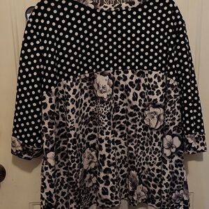Polka Dot and Leopard Print Blouse